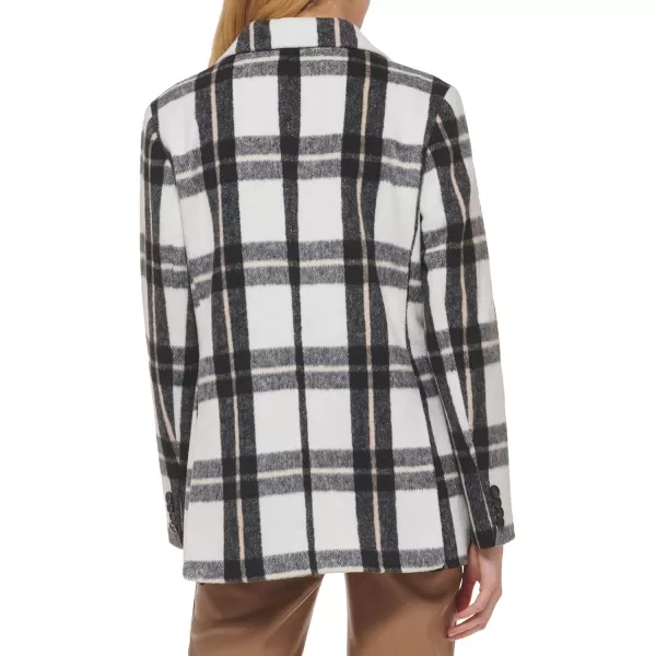 Levis Womens Wool Blend Double Breasted BlazerBlackWhite Window Plaid