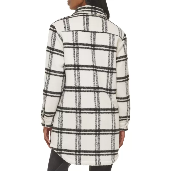 Levis Womens Wool Blend Sherpa Lined Long ShacketBlackWhite Window Plaid