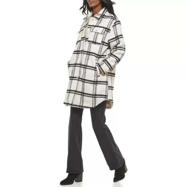 Levis Womens Wool Blend Sherpa Lined Long ShacketBlackWhite Window Plaid