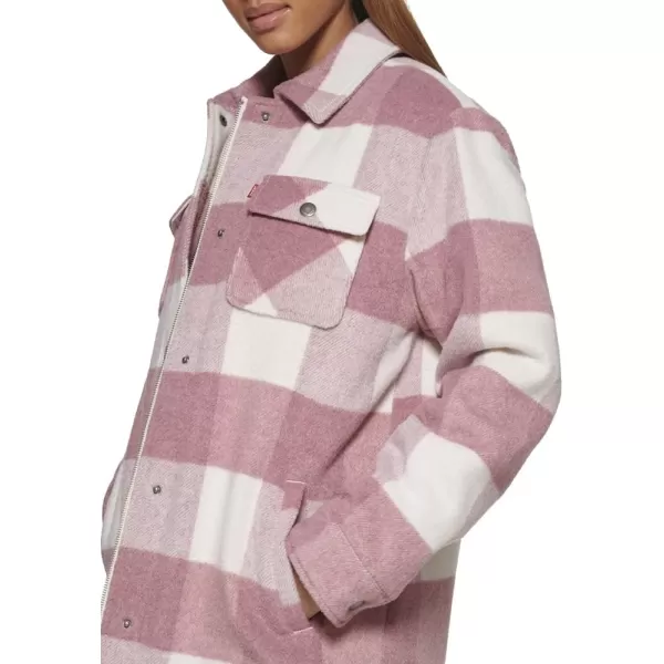 Levis Womens Wool Blend Sherpa Lined Long ShacketMauve Plaid