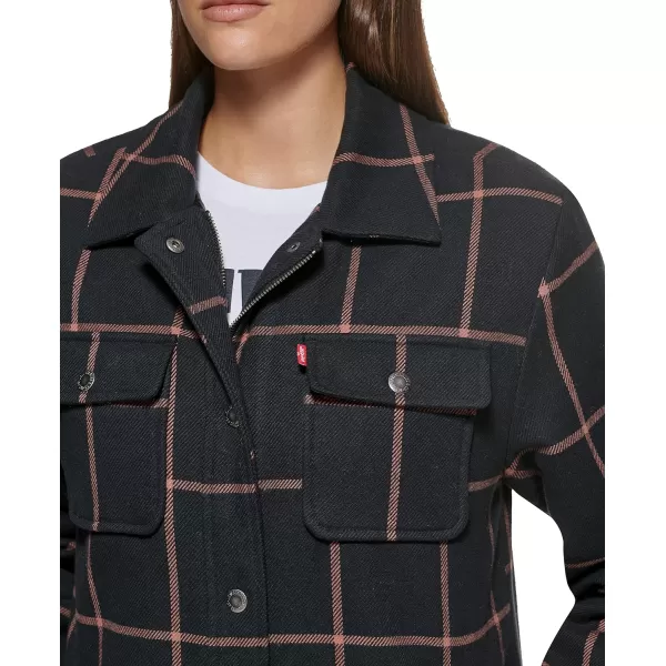 Levis Womens Wool Blend Sherpa Lined Long ShacketNavyPeach Window Plaid