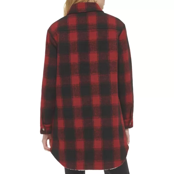 Levis Womens Wool Blend Sherpa Lined Long ShacketRedBlack Plaid