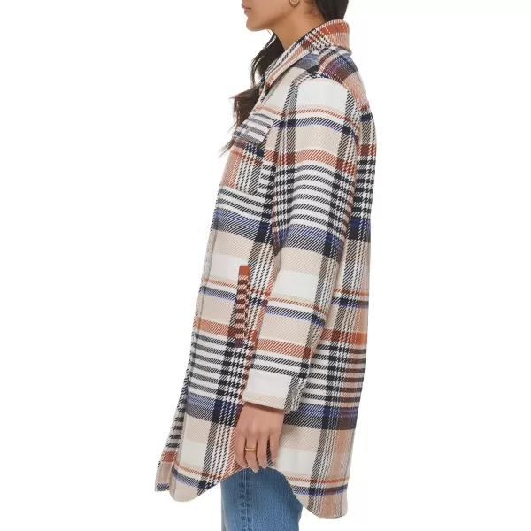 Levis Womens Wool Blend Sherpa Lined Long ShacketRust Multi Plaid