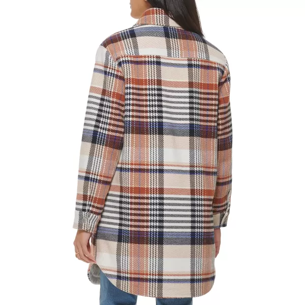 Levis Womens Wool Blend Sherpa Lined Long ShacketRust Multi Plaid