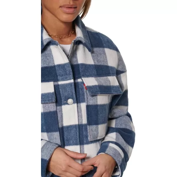 Levis Womens Wool Blend Shorty Shirt Jacket BlueWhite Check Plaid LargeLevis Womens Wool Blend Shorty Shirt Jacket BlueWhite Check Plaid Large