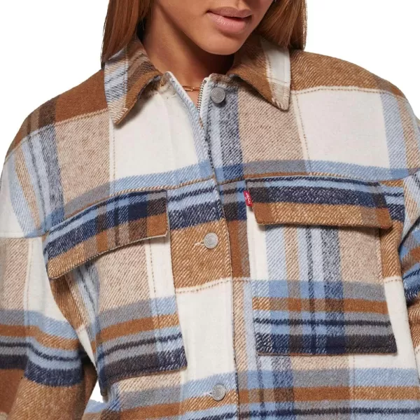 Levis Womens Wool Blend Shorty Shirt Jacket NavyCamel Plaid LargeLevis Womens Wool Blend Shorty Shirt Jacket NavyCamel Plaid Large