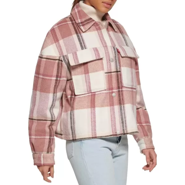 Levis Womens Wool Blend Shorty Shirt JacketCameo Pink Plaid