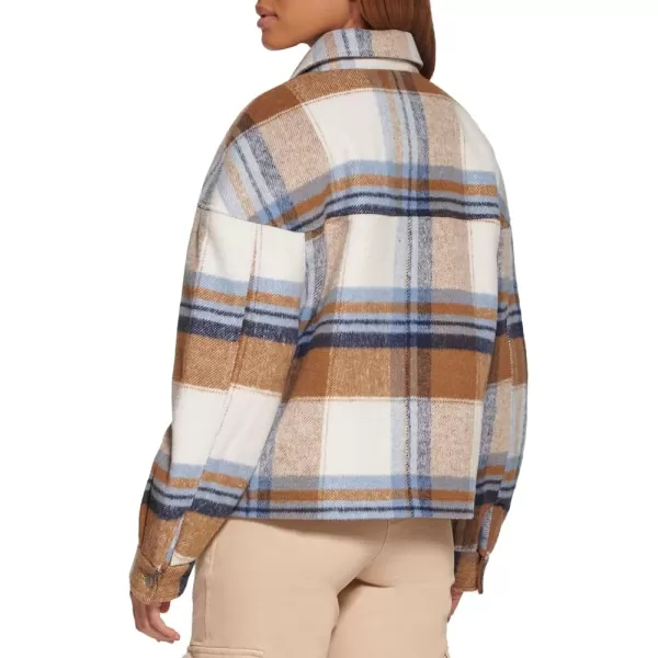 Levis Womens Wool Blend Shorty Shirt JacketNavyCamel Plaid