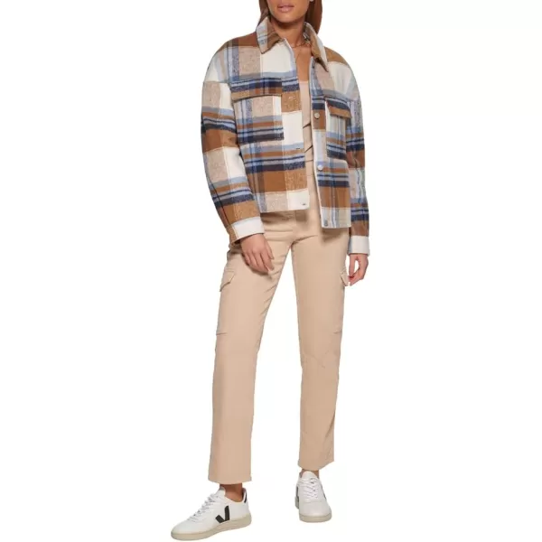 Levis Womens Wool Blend Shorty Shirt JacketNavyCamel Plaid