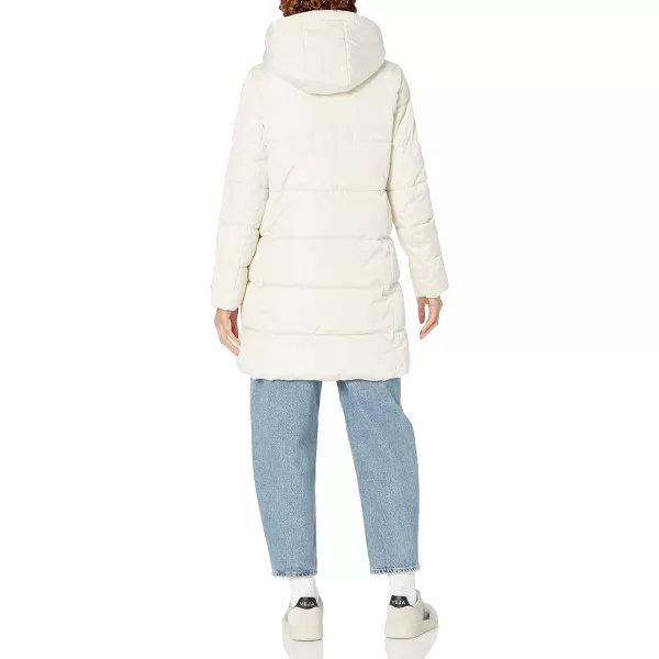 TOMMY HILFIGER Womens Solid Puffer Hooded Long JacketWhite Sand