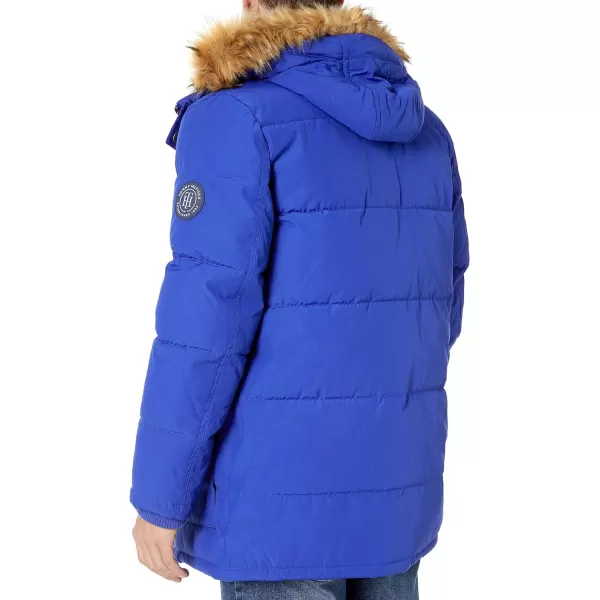 Tommy Hilfiger Mens Arctic Cloth Heavyweight Performance Parka Down Alternative Fur Lined Hood Outerwear CoatAtlantis Blue