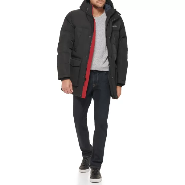 Tommy Hilfiger Mens Arctic Cloth Heavyweight Performance Parka Down Alternative Fur Lined Hood Outerwear CoatBlack Tech