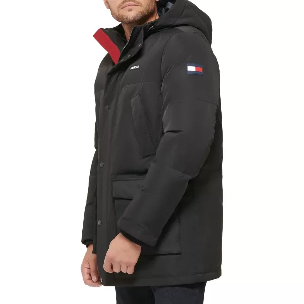 Tommy Hilfiger Mens Arctic Cloth Heavyweight Performance Parka Down Alternative Fur Lined Hood Outerwear CoatBlack Tech