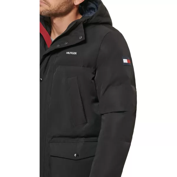 Tommy Hilfiger Mens Arctic Cloth Heavyweight Performance Parka Down Alternative Fur Lined Hood Outerwear CoatBlack Tech