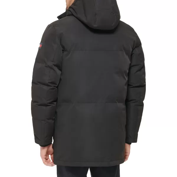 Tommy Hilfiger Mens Arctic Cloth Heavyweight Performance Parka Down Alternative Fur Lined Hood Outerwear CoatBlack Tech