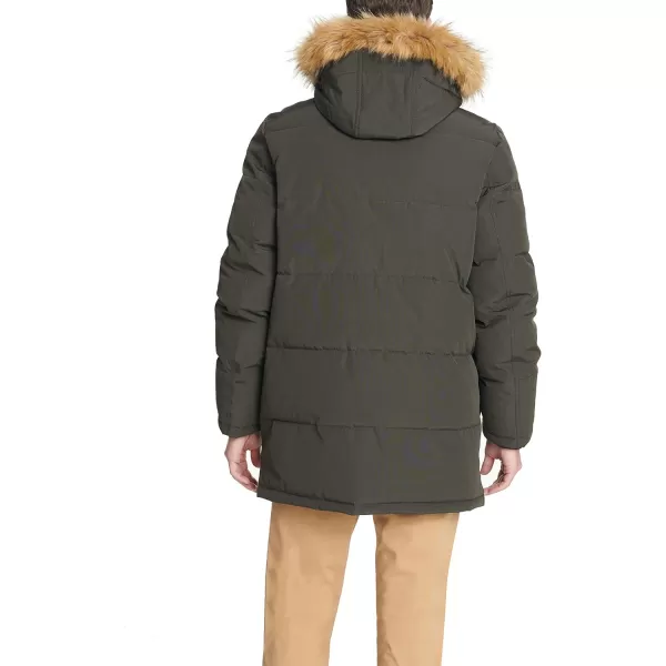 Tommy Hilfiger Mens Arctic Cloth Heavyweight Performance Parka Down Alternative Fur Lined Hood Outerwear CoatDark Forest