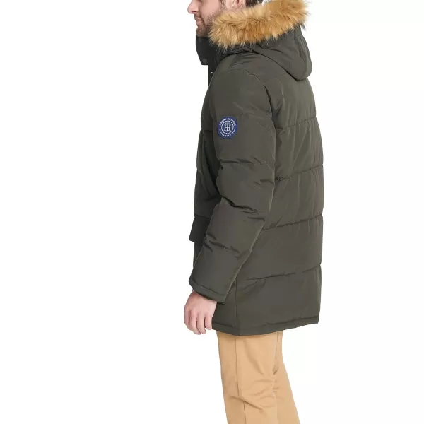 Tommy Hilfiger Mens Arctic Cloth Heavyweight Performance Parka Down Alternative Fur Lined Hood Outerwear CoatDark Forest