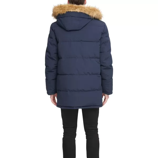 Tommy Hilfiger Mens Arctic Cloth Heavyweight Performance Parka Down Alternative Fur Lined Hood Outerwear CoatNavy