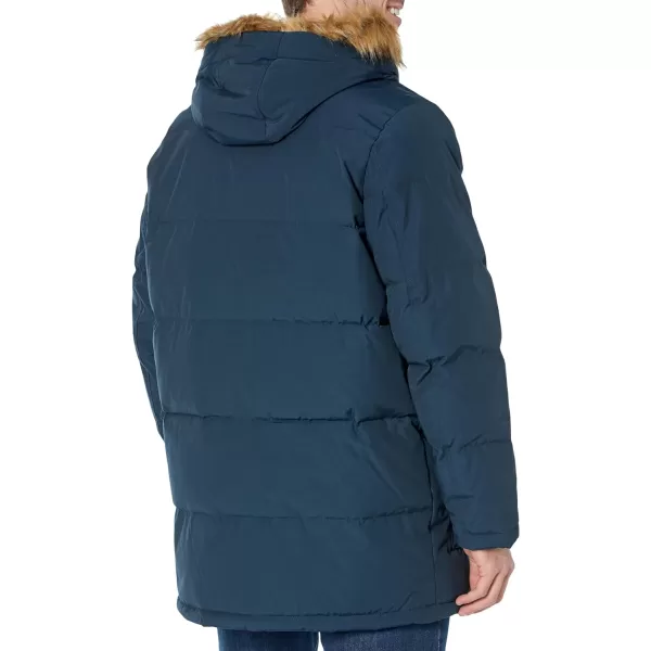 Tommy Hilfiger Mens Arctic Cloth Heavyweight Performance Parka Down Alternative Fur Lined Hood Outerwear CoatNavy