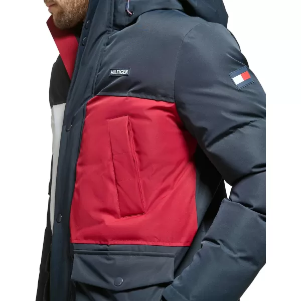 Tommy Hilfiger Mens Arctic Cloth Heavyweight Performance Parka Down Alternative Fur Lined Hood Outerwear CoatNavy Flag Colorblock