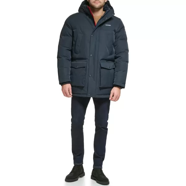 Tommy Hilfiger Mens Arctic Cloth Heavyweight Performance Parka Down Alternative Fur Lined Hood Outerwear CoatNavy Tech