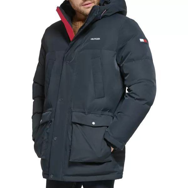 Tommy Hilfiger Mens Arctic Cloth Heavyweight Performance Parka Down Alternative Fur Lined Hood Outerwear CoatNavy Tech