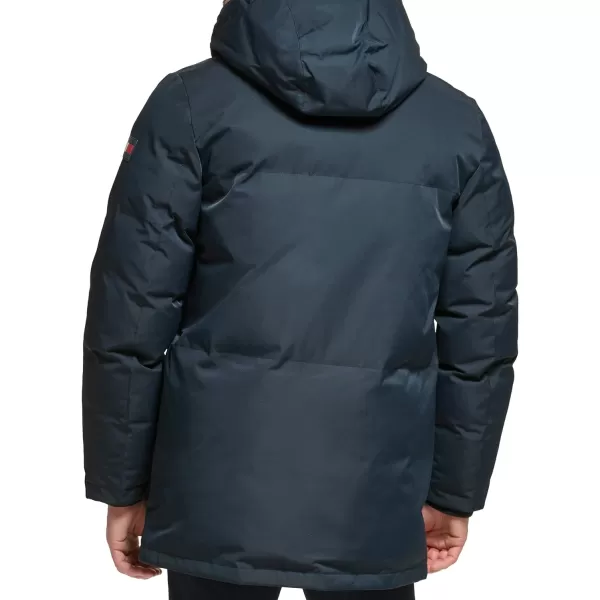 Tommy Hilfiger Mens Arctic Cloth Heavyweight Performance Parka Down Alternative Fur Lined Hood Outerwear CoatNavy Tech