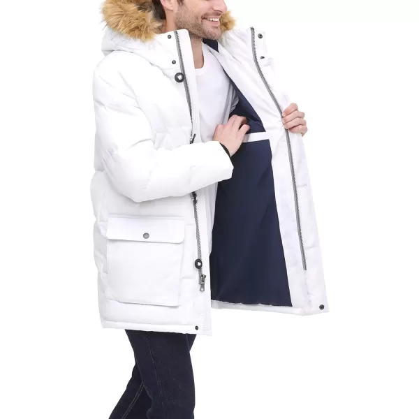 Tommy Hilfiger Mens Arctic Cloth Heavyweight Performance Parka Down Alternative Fur Lined Hood Outerwear CoatWhite