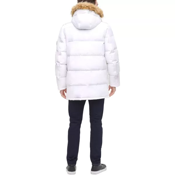 Tommy Hilfiger Mens Arctic Cloth Heavyweight Performance Parka Down Alternative Fur Lined Hood Outerwear CoatWhite