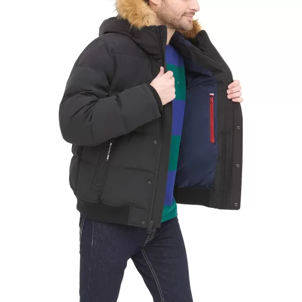 Tommy Hilfiger Mens Arctic Cloth Quilted Snorkel Bomber JacketBlack