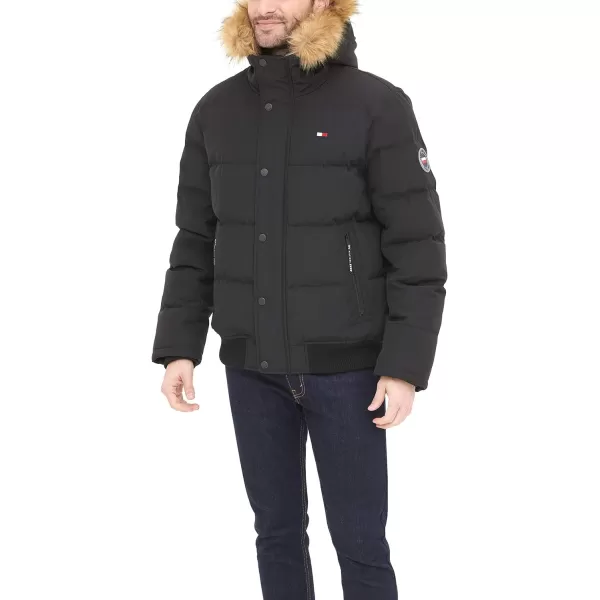 Tommy Hilfiger Mens Arctic Cloth Quilted Snorkel Bomber JacketBlack