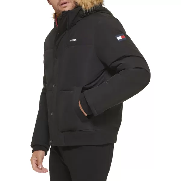 Tommy Hilfiger Mens Arctic Cloth Quilted Snorkel Bomber JacketBlack Tech