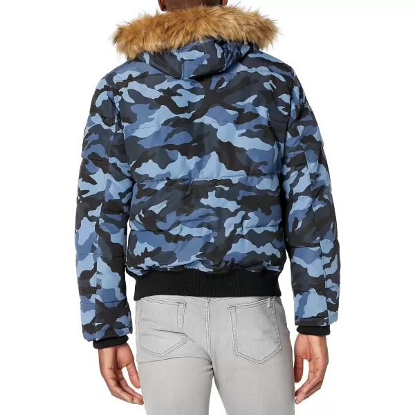 Tommy Hilfiger Mens Arctic Cloth Quilted Snorkel Bomber JacketBlue Camo