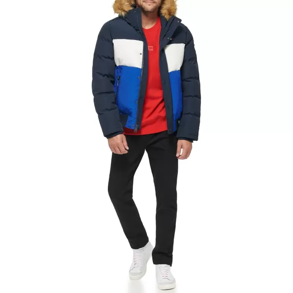 Tommy Hilfiger Mens Arctic Cloth Quilted Snorkel Bomber JacketBlue Color Block