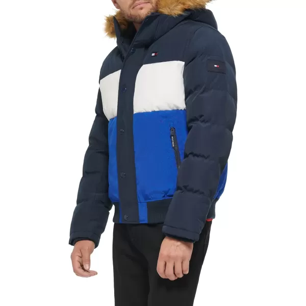 Tommy Hilfiger Mens Arctic Cloth Quilted Snorkel Bomber JacketBlue Color Block