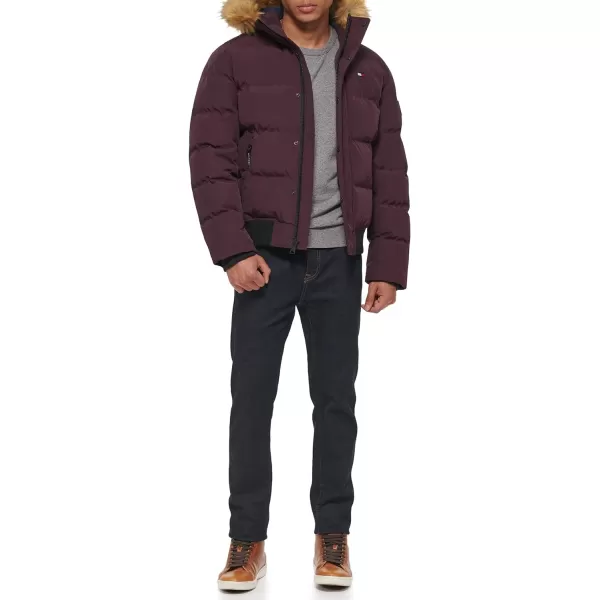 Tommy Hilfiger Mens Arctic Cloth Quilted Snorkel Bomber JacketBurgundy