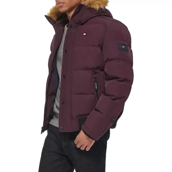 Tommy Hilfiger Mens Arctic Cloth Quilted Snorkel Bomber JacketBurgundy