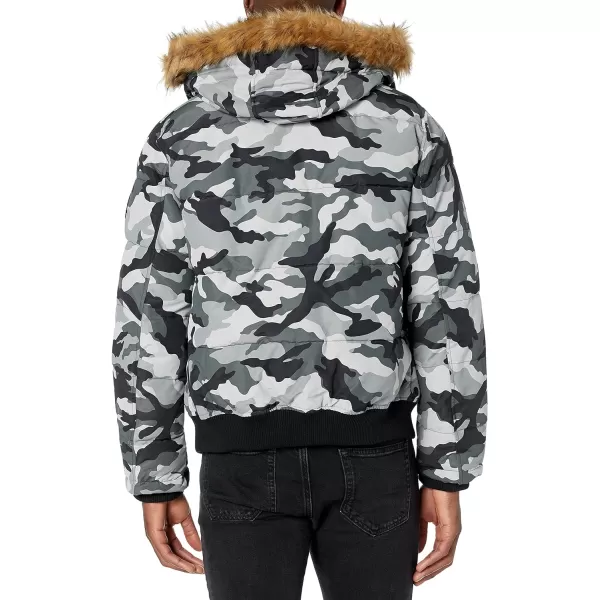 Tommy Hilfiger Mens Arctic Cloth Quilted Snorkel Bomber JacketGrey Camo