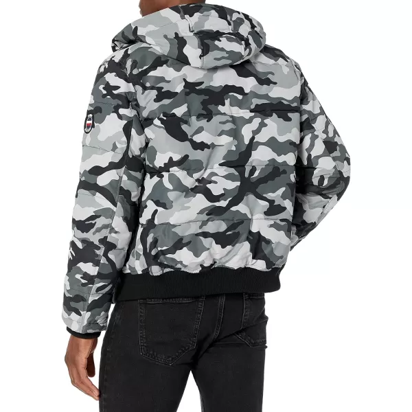 Tommy Hilfiger Mens Arctic Cloth Quilted Snorkel Bomber JacketGrey Camo