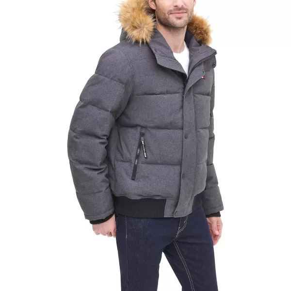 Tommy Hilfiger Mens Arctic Cloth Quilted Snorkel Bomber JacketHeather Charcoal