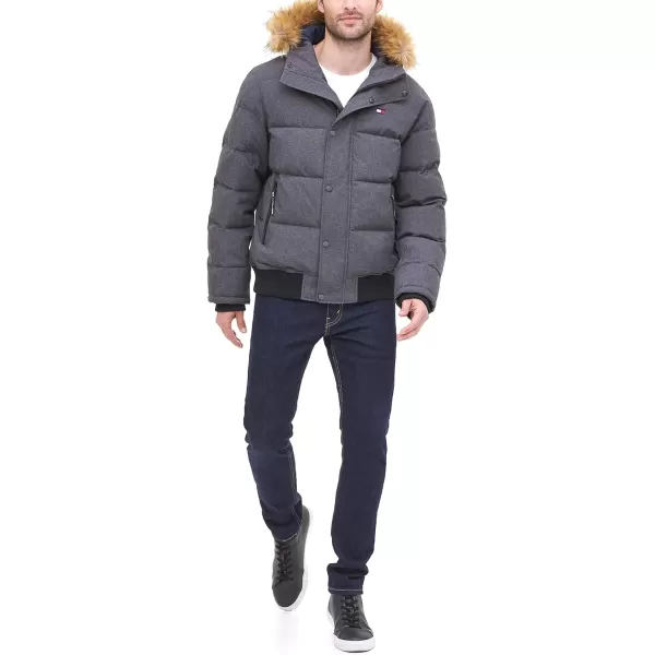 Tommy Hilfiger Mens Arctic Cloth Quilted Snorkel Bomber JacketHeather Charcoal