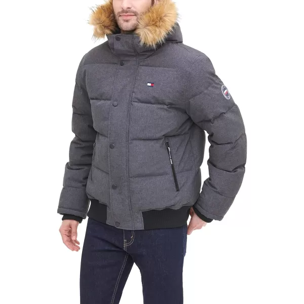 Tommy Hilfiger Mens Arctic Cloth Quilted Snorkel Bomber JacketHeather Charcoal