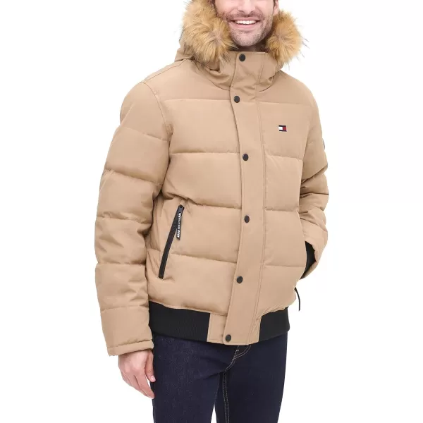 Tommy Hilfiger Mens Arctic Cloth Quilted Snorkel Bomber JacketKhaki