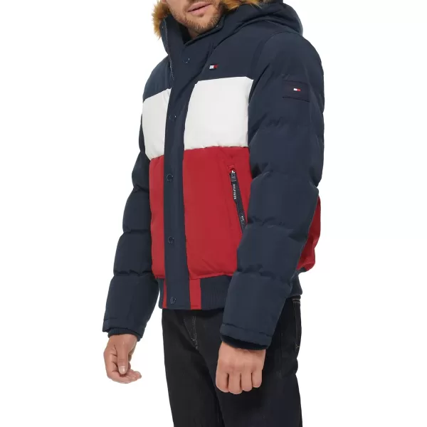 Tommy Hilfiger Mens Arctic Cloth Quilted Snorkel Bomber JacketMidnightIceRed