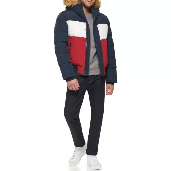 Tommy Hilfiger Mens Arctic Cloth Quilted Snorkel Bomber JacketMidnightIceRed