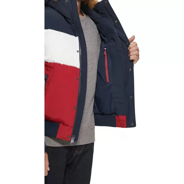 Tommy Hilfiger Mens Arctic Cloth Quilted Snorkel Bomber JacketMidnightIceRed