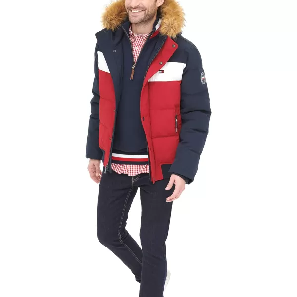 Tommy Hilfiger Mens Arctic Cloth Quilted Snorkel Bomber JacketNavyWhiteRed