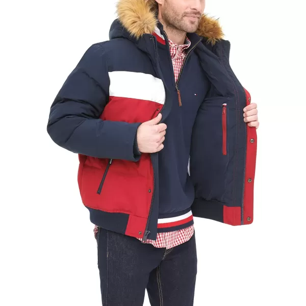 Tommy Hilfiger Mens Arctic Cloth Quilted Snorkel Bomber JacketNavyWhiteRed