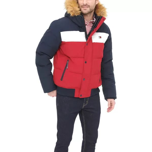 Tommy Hilfiger Mens Arctic Cloth Quilted Snorkel Bomber JacketNavyWhiteRed