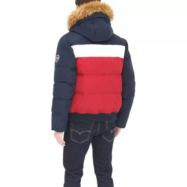 Tommy Hilfiger Mens Arctic Cloth Quilted Snorkel Bomber JacketNavyWhiteRed